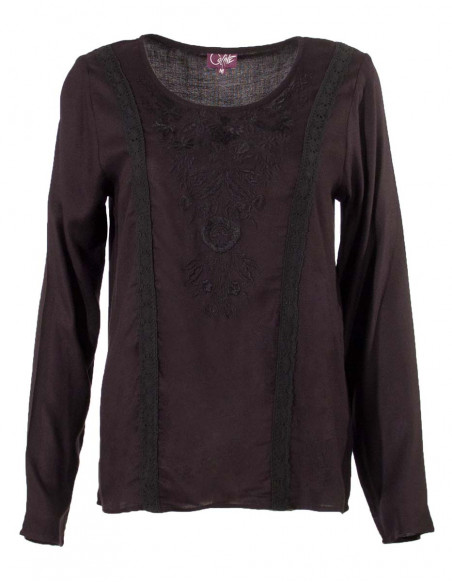 Blusa viscosa bordada mangas largas