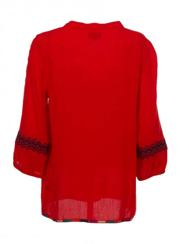 Blusa viscosa crepe bordado mangas 3/4