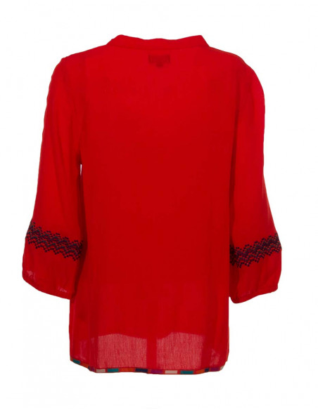 Blusa viscosa crepe bordado mangas 3/4