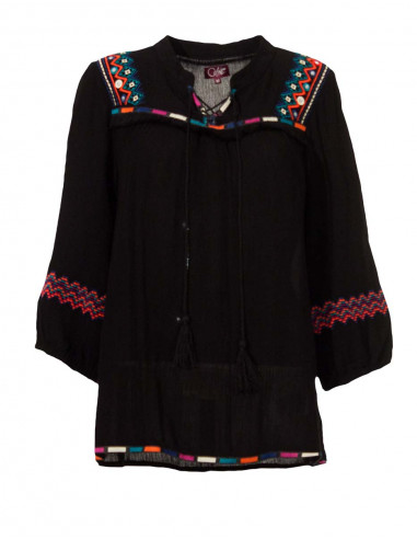 Blusa viscosa crepe bordado mangas 3/4