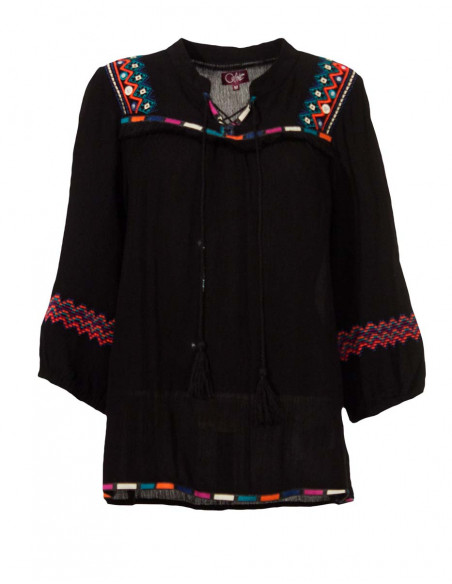 Blusa viscosa crepe bordado mangas 3/4