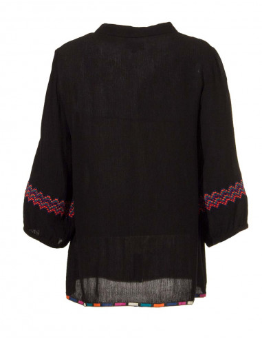 Blusa viscosa crepe bordado mangas 3/4