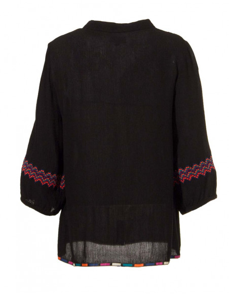 Blusa viscosa crepe bordado mangas 3/4