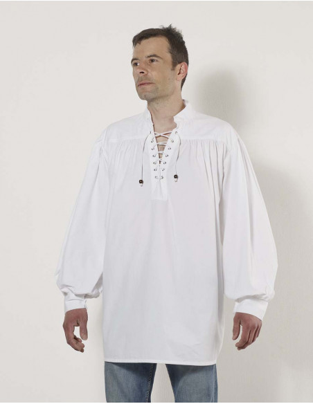 Camisa h algodon popeline Blanco con lazos