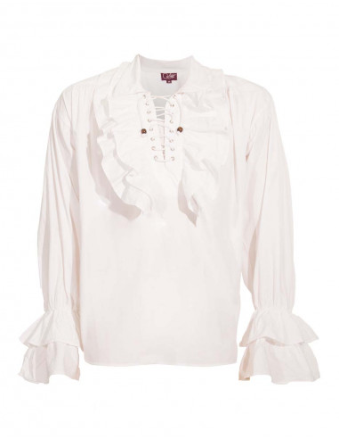 Camisa h algodon popeline Blanco con lazos jabot