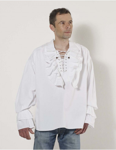 Camisa h algodon popeline Blanco con lazos jabot