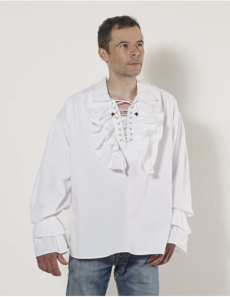 Camisa h algodon popeline Blanco con lazos jabot