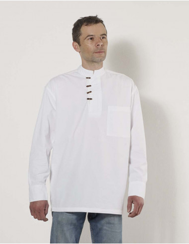 Camisa h algodon popeline blanca 3 botones madera