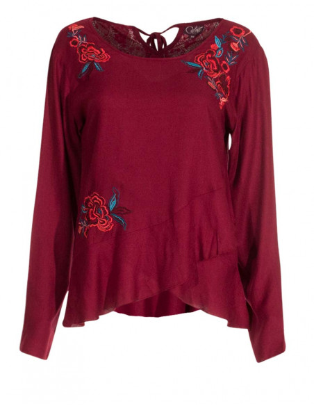 Blusa viscosa bordada mousse crepe