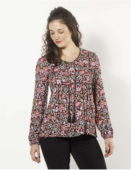 Blusa viscosa twill estampado primavera