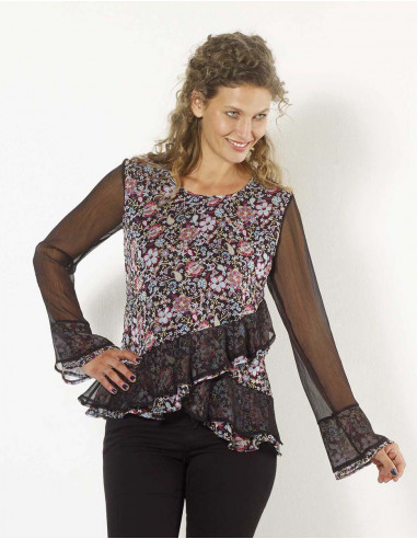 Blusa mousseline poliéster estampado primavera
