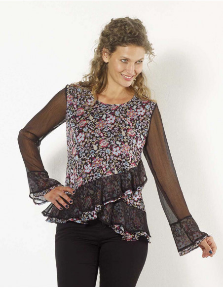 Blusa mousseline poliéster estampado primavera