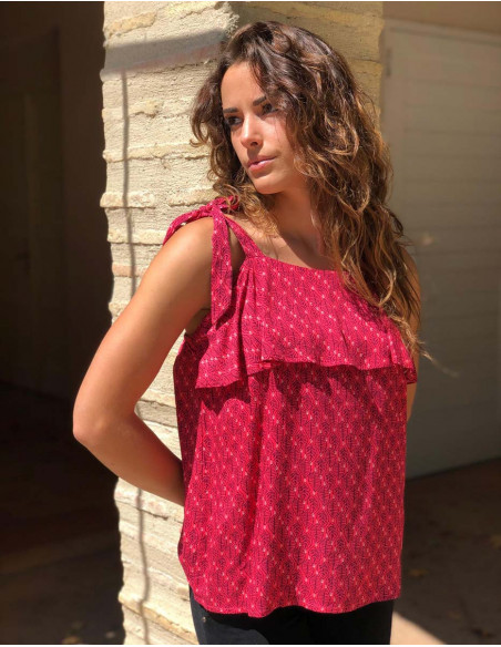 Blusa viscosa tirantes atada estampado dakar