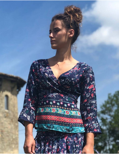 Blusa poliester mangas 3/4 estampado osaka