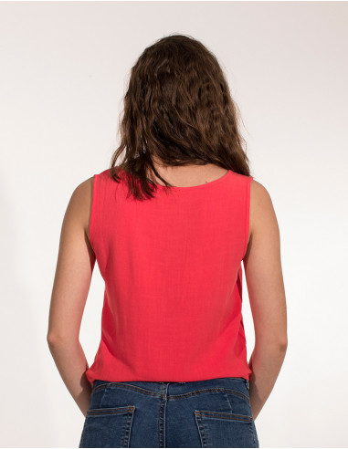 Blusa 88% viscosa 12% lino sin mangas lazo delante