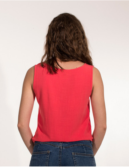 Blusa 88% viscosa 12% lino sin mangas lazo delante