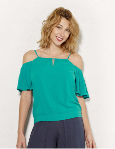 Blusa 88% viscosa 12% lino mangas cortas