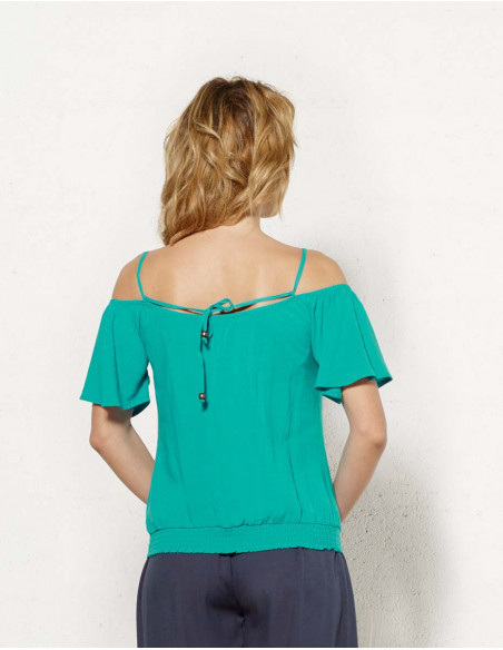 Blusa 88% viscosa 12% lino mangas cortas