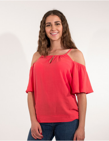 Blusa 88% viscosa 12% lino mangas cortas