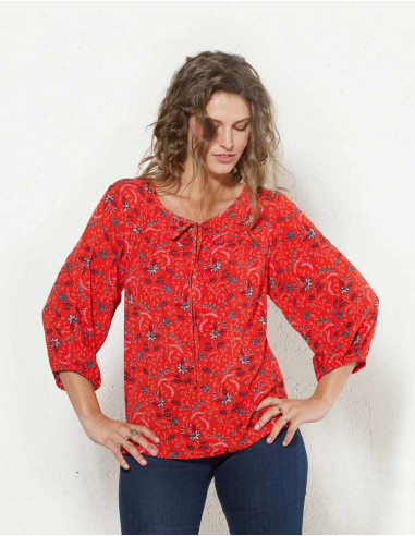 Blusa viscosa mangas 3/4 estampado antika