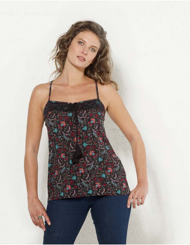 Top viscosa espalda encaje estampado antika