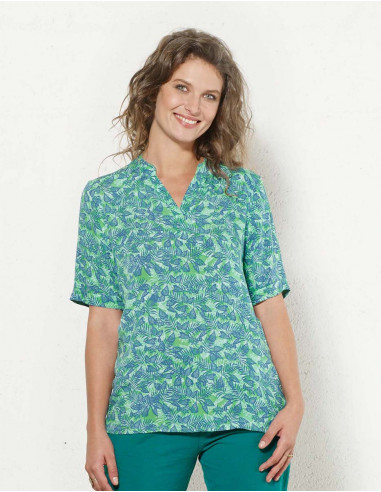 Blusa viscosa mangas cortas estampado canarios