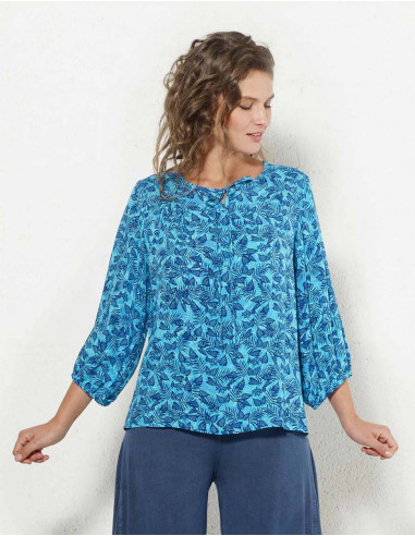 Blusa viscosa mangas 3/4 estampado canarios