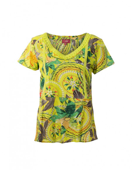 Blusa algodon mangas cortas estampado monaco