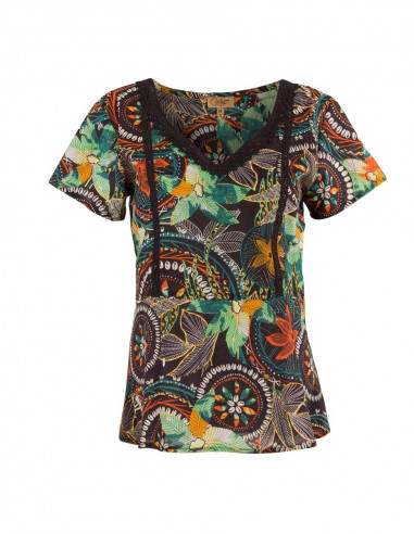 Blusa algodon mangas cortas estampado monaco