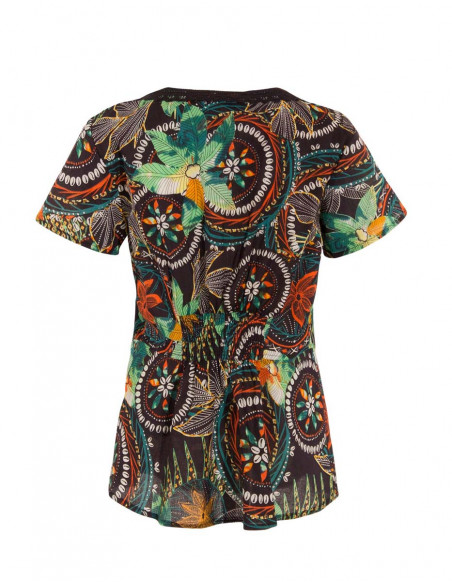 Blusa algodon mangas cortas estampado monaco