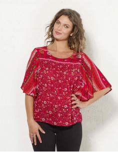 Blusa crepe de viscosa mangas cortas estampado indiana