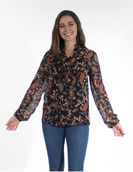 Blusa 100% muselina de poliester estampado raja