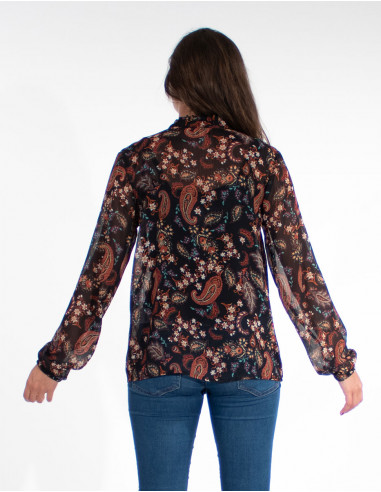 Blusa 100% muselina de poliester estampado raja