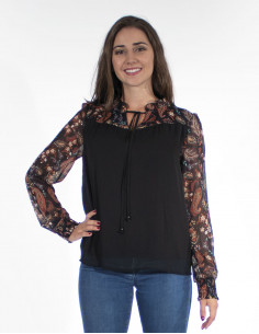 Blusa 100% muselina de poliester doblada estampado raja