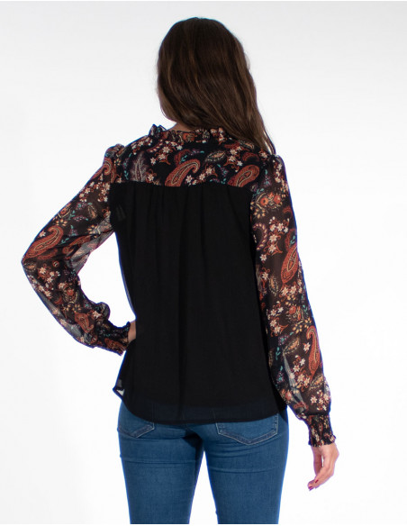 Blusa 100% muselina de poliester doblada estampado raja