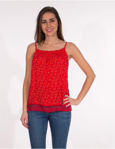 Top viscosa tirantes bajo encaje poliester estampado eclat