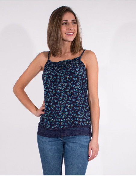 Top viscosa tirantes bajo encaje poliester estampado eclat
