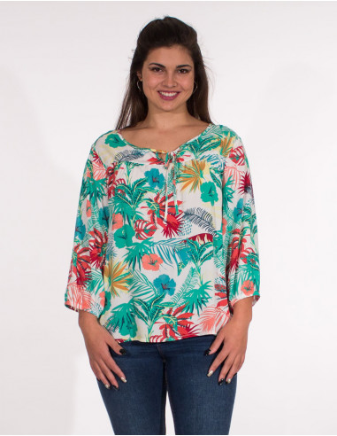 Blusa viscosa mangas 3/4 estampado vegetal