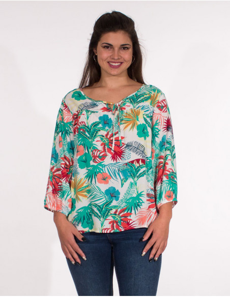Blusa viscosa mangas 3/4 estampado vegetal