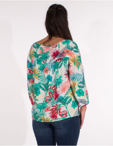 Blusa viscosa mangas 3/4 estampado vegetal