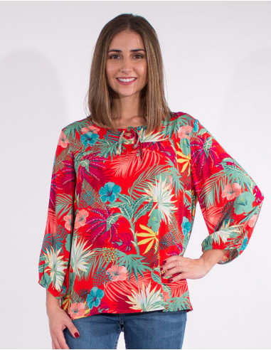 Blusa viscosa mangas 3/4 estampado vegetal