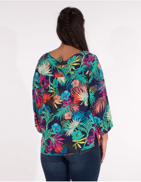 Blusa viscosa mangas 3/4 estampado vegetal