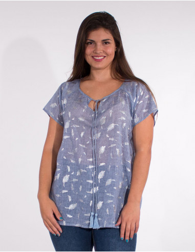 Blusa velo de algodon sello hojas plateadas