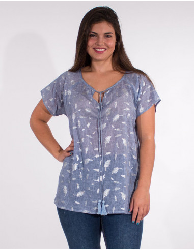 Blusa velo de algodon sello hojas plateadas