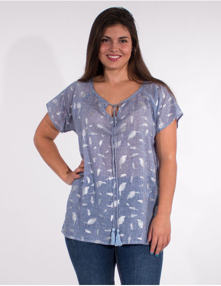 Blusa velo de algodon sello hojas plateadas