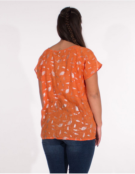 Blusa velo de algodon sello hojas plateadas