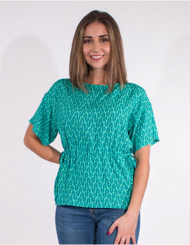 Blusa viscosa mangas cortas estampado paon