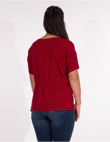 Blusa viscosa mangas cortas estampado paon