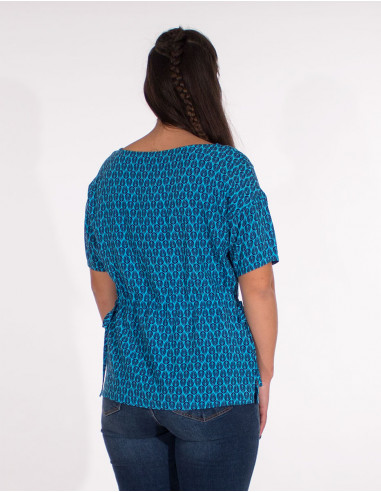 Blusa viscosa mangas cortas estampado paon