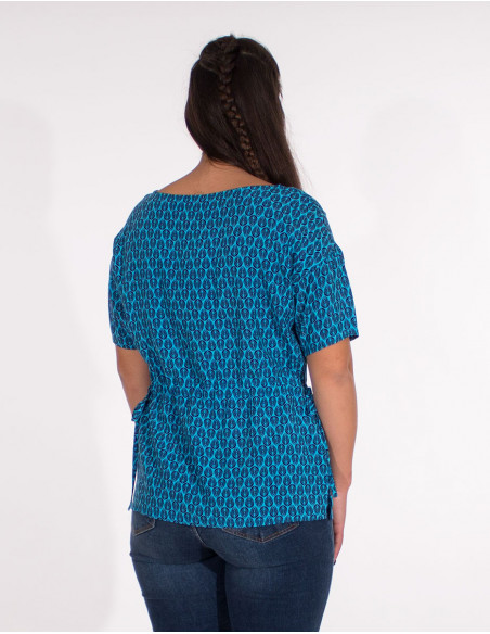 Blusa viscosa mangas cortas estampado paon